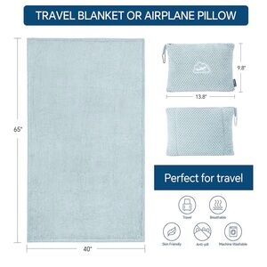 Light Blue Travel Blanket and Pillow Set